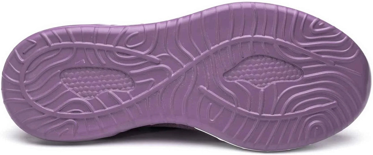 Purple Women's Steel Toe Sneakers with Air-Cushioned Sole & Breathable Mesh Upper - Sole View Flat