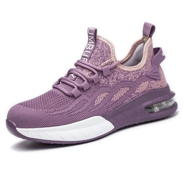 Purple Women's Steel Toe Sneakers with Air-Cushioned Sole & Breathable Mesh Upper - Studio Side Profile