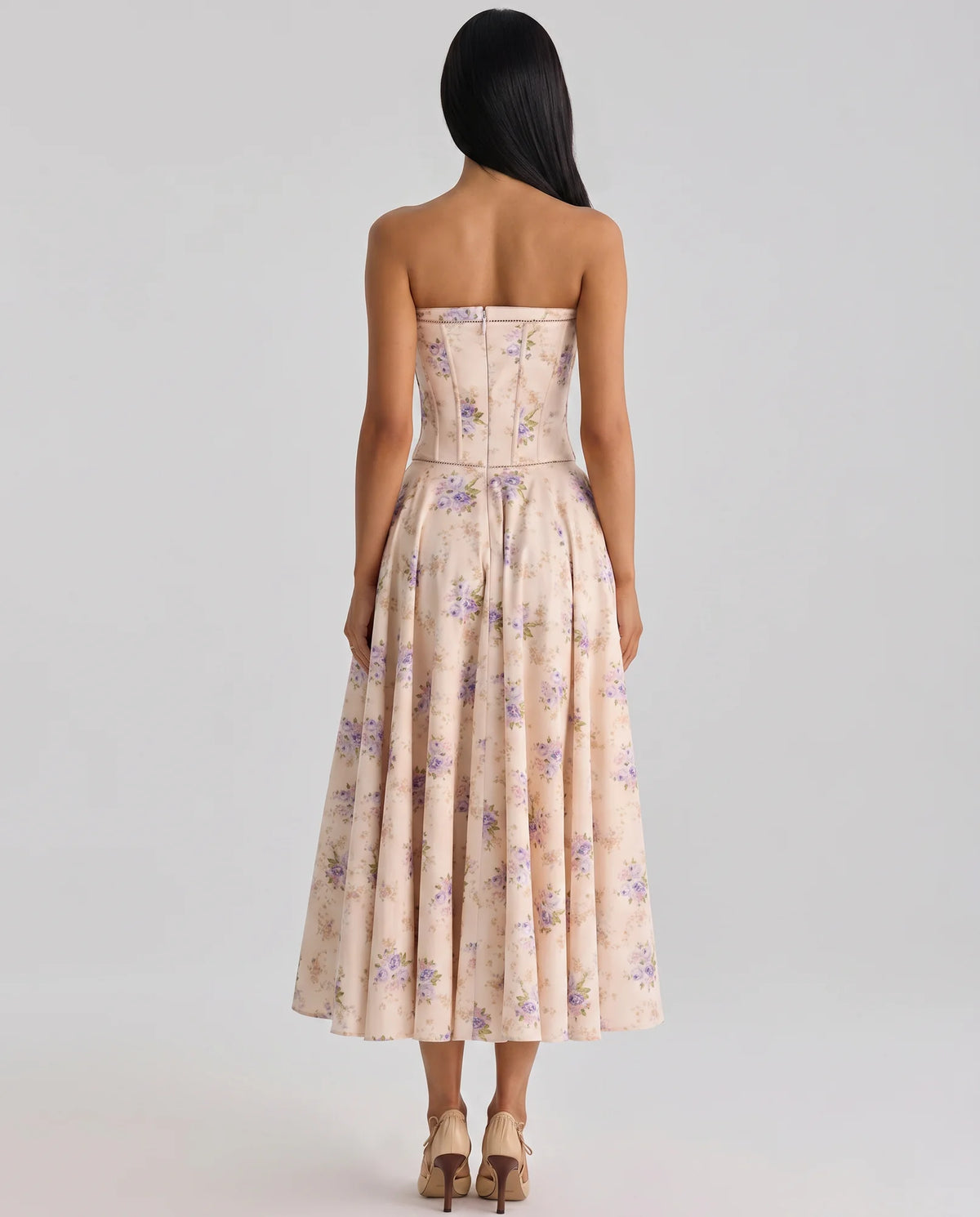 Women's Strapless Maxi Dress with Fitted Corset Bodice - Back Full