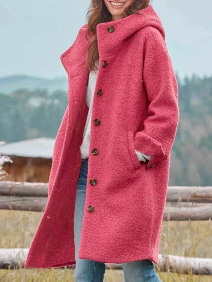 Pink Women's Structured Hooded Coat with Button-Front & Oversized Fit — Cherry