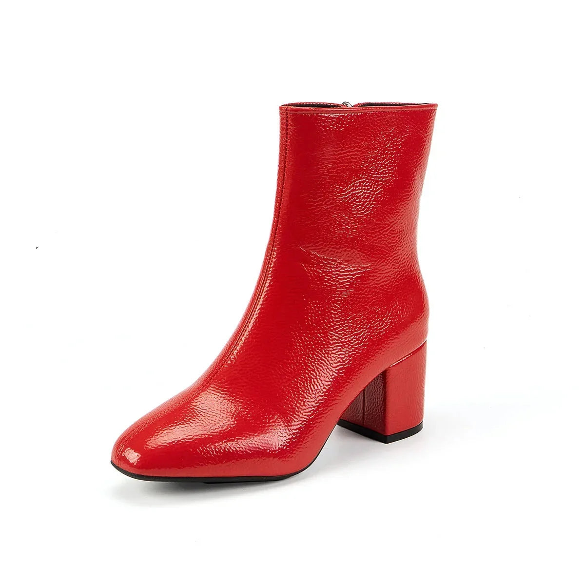 Women's Suede Ankle Boots with Block Heel & Side Zipper - Studio Angle