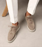 Beige Men's Suede Lace-Up Loafers with Cushioned Comfort Sole