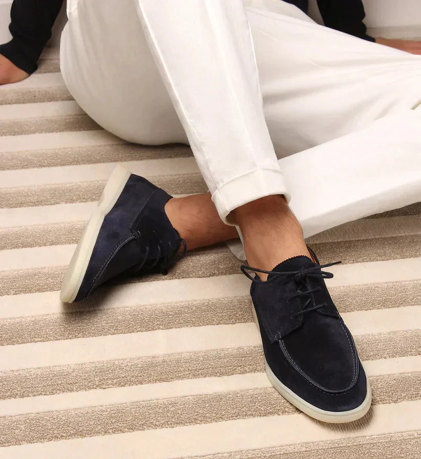Dark Blue Men's Suede Lace-Up Loafers with Cushioned Comfort Sole