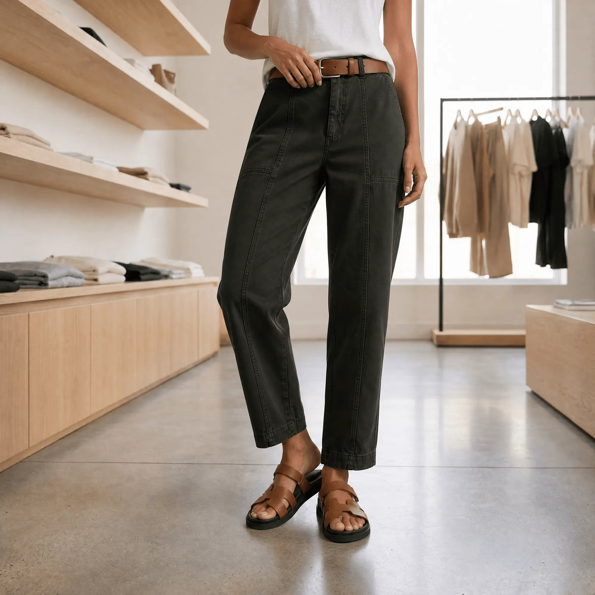 Deep Olive Women's Utility Pants with Tapered Ankle Fit & Cargo Pocket