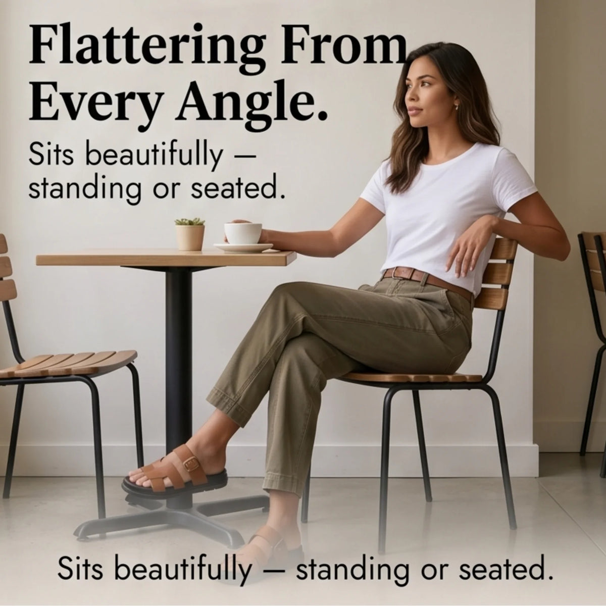 Women's Utility Pants with Tapered Ankle Fit & Cargo Pocket - Khaki Ad Seated Cafe