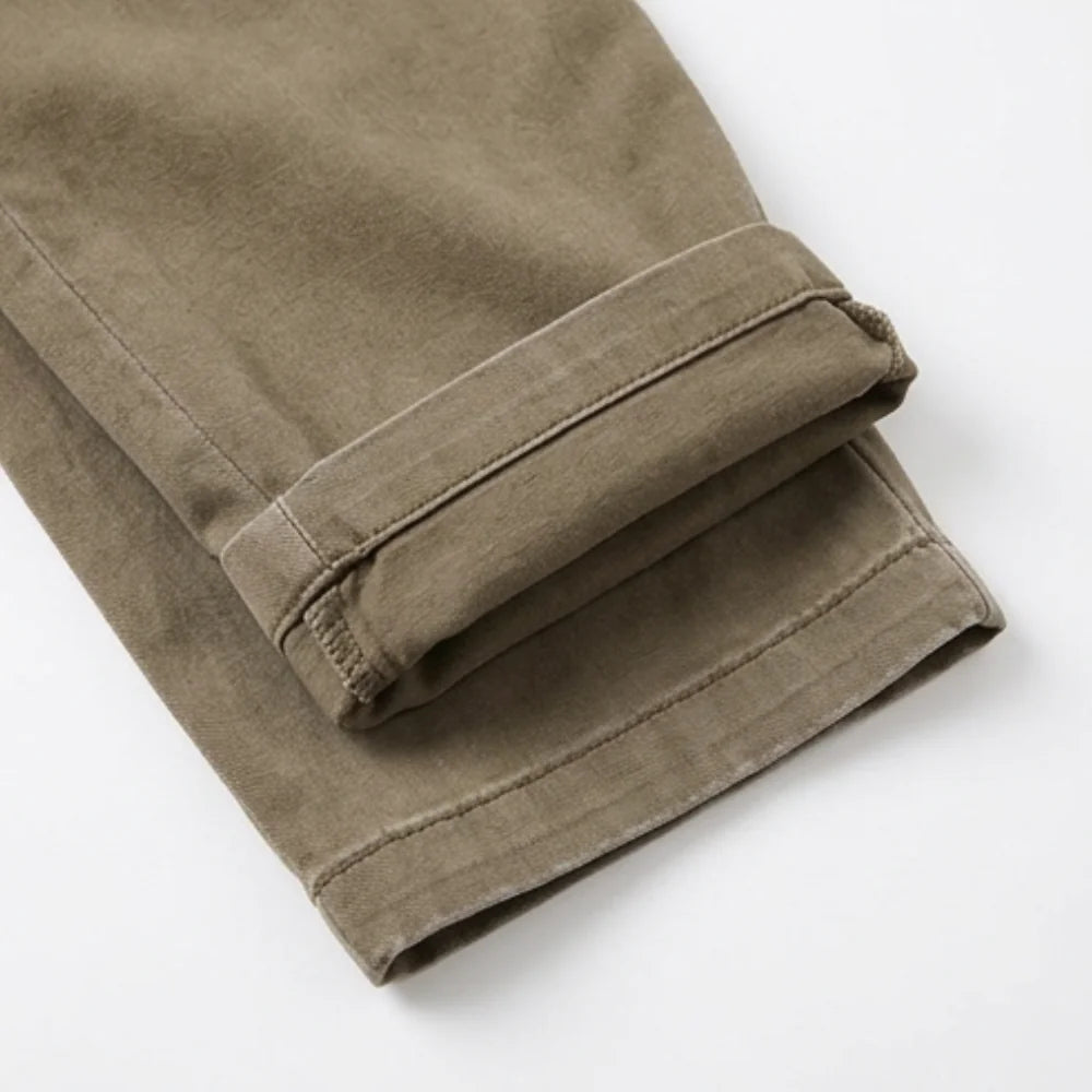 Women's Utility Pants with Tapered Ankle Fit & Cargo Pocket - Khaki Close Up Ankle Cuff