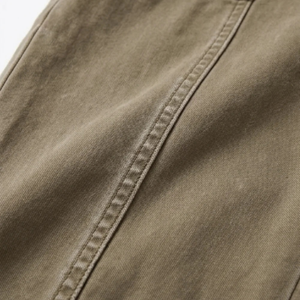 Women's Utility Pants with Tapered Ankle Fit & Cargo Pocket - Khaki Close Up Fabric Seam