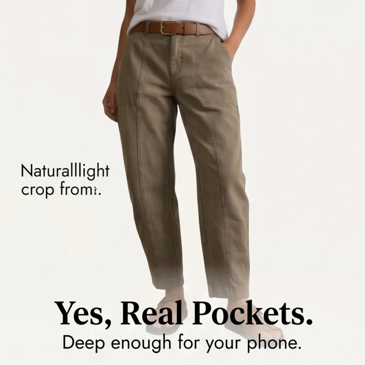 Women's Utility Pants with Tapered Ankle Fit & Cargo Pocket - Khaki Close Up Front Pockets