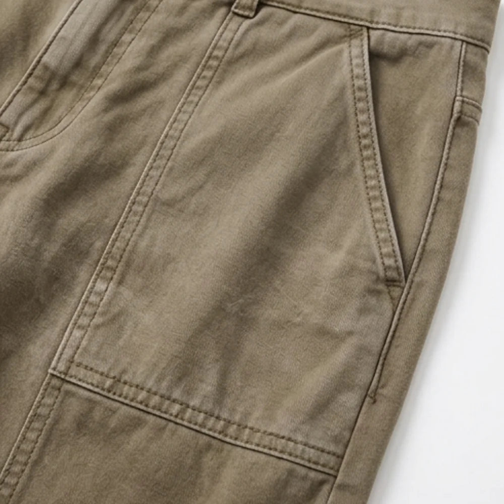 Women's Utility Pants with Tapered Ankle Fit & Cargo Pocket - Khaki Close Up Pocket Detail