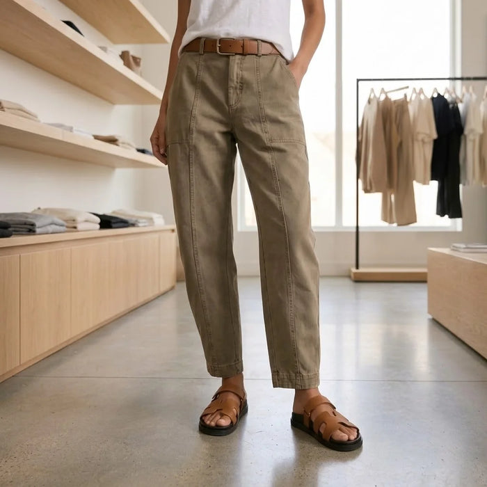 Warm Khaki Women's Utility Pants with Tapered Ankle Fit & Cargo Pocket