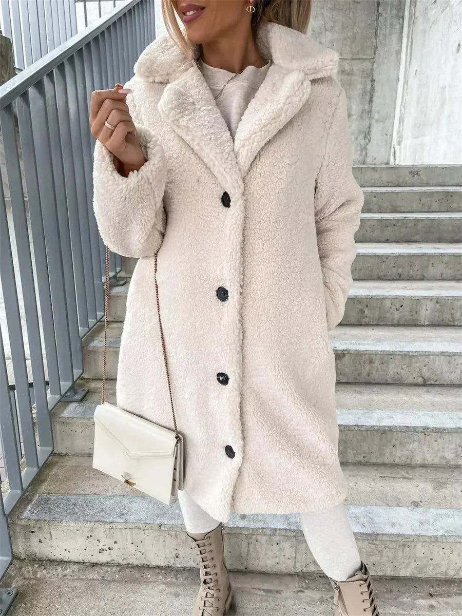 Women's Coat with Button-Front Closure & Notched Collar - Close Up Buttons