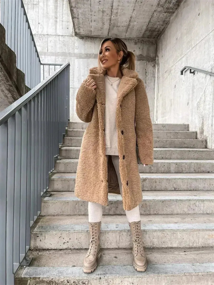 Women's Coat with Button-Front Closure & Notched Collar - Front Full