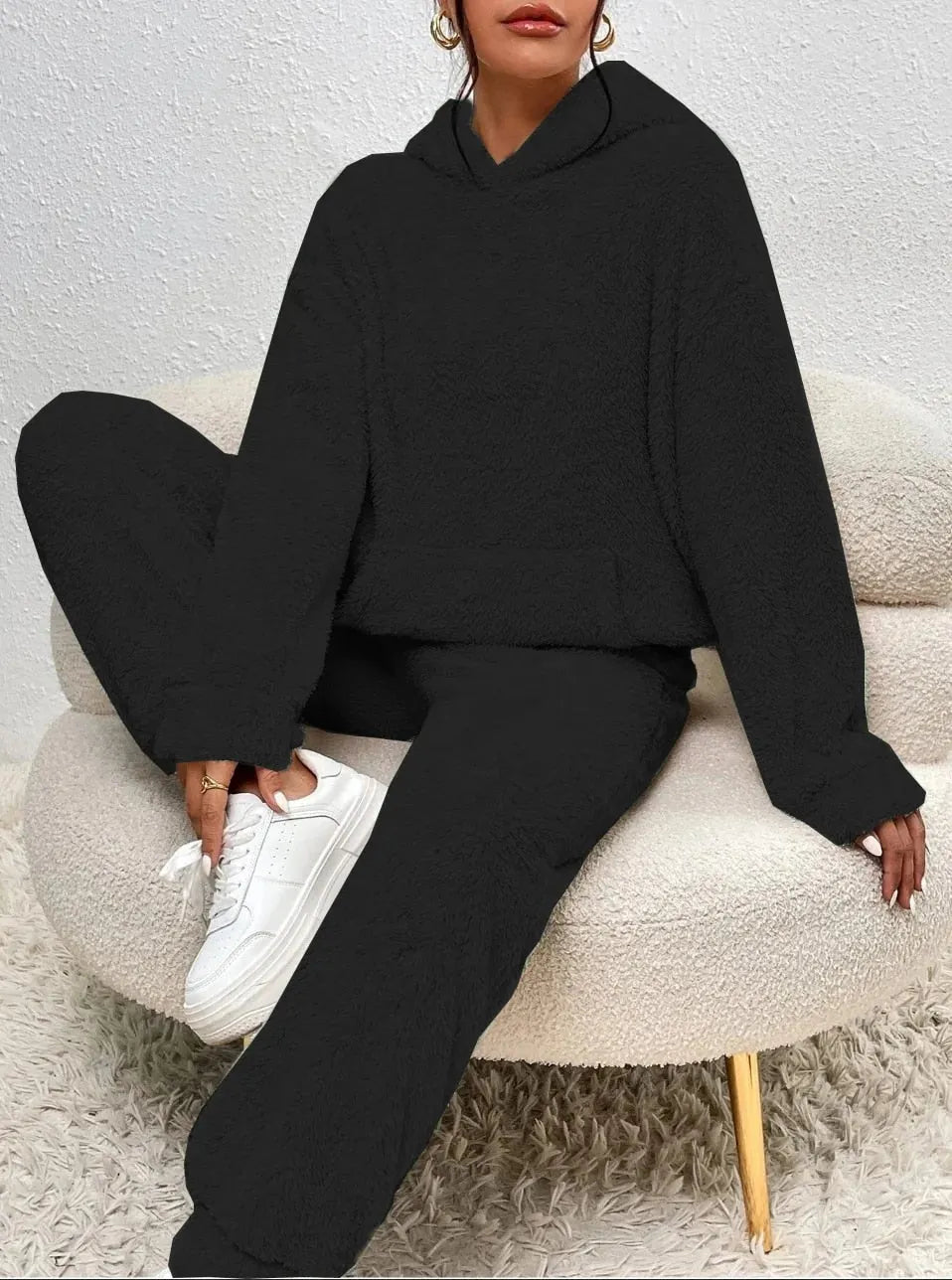 Black Women's Tracksuit with Hooded Pullover & Relaxed Fit — Helena