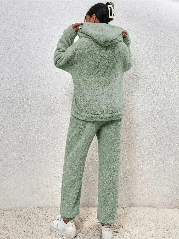Women's Tracksuit with Hooded Pullover & Relaxed Fit - Back View Standing