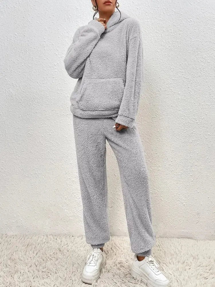 Grey Women's Tracksuit with Hooded Pullover & Relaxed Fit — Helena - Front Full Pose