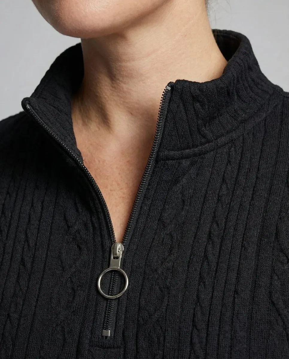 Women's Textured Half-Zip Sweatshirt with Ribbed Cuffs - Close Up Zipper