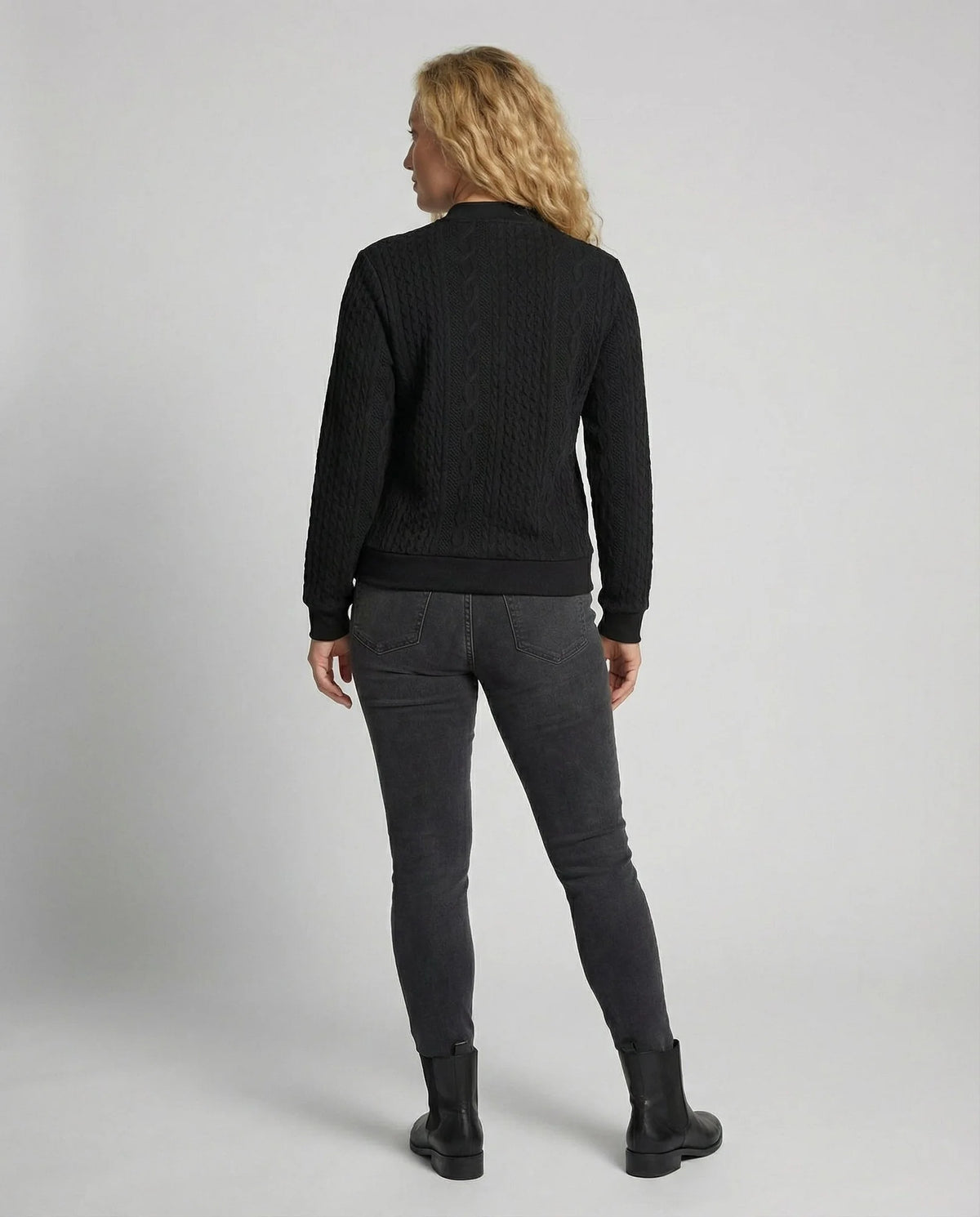 Women's Textured Half-Zip Sweatshirt with Ribbed Cuffs - Studio Back Full