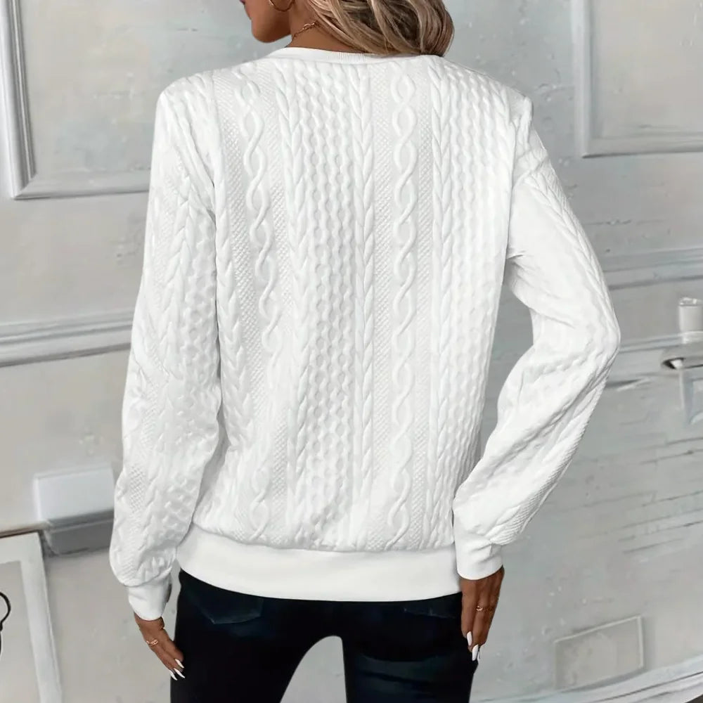 Women's Textured Half-Zip Sweatshirt with Ribbed Cuffs - Back Full