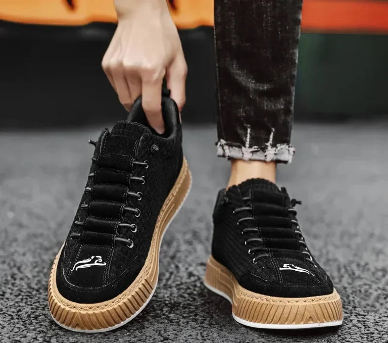 Women's Low Top Sneakers with Textured Lace-Up Design & Pull Tab - Pull Tab Detail