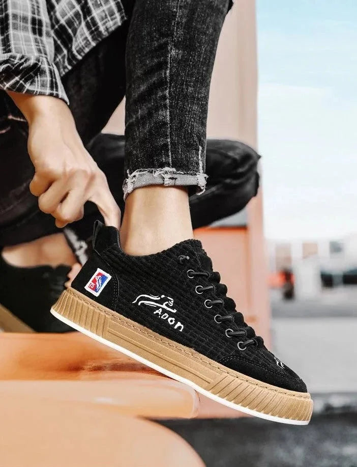 Women's Low Top Sneakers with Textured Lace-Up Design & Pull Tab - Tying Detail