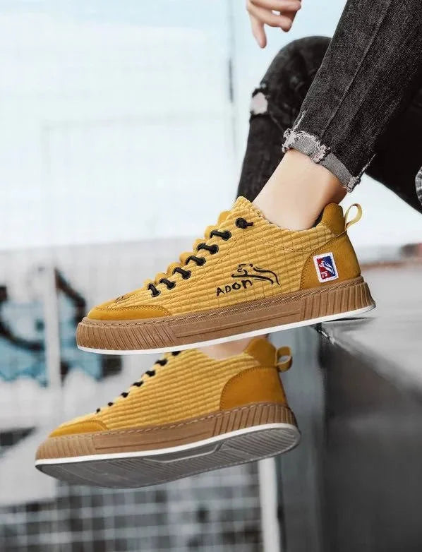 Women's Low Top Sneakers with Textured Lace-Up Design & Pull Tab - Outdoor Pose