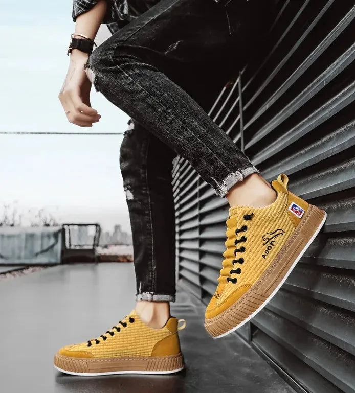 Women's Low Top Sneakers with Textured Lace-Up Design & Pull Tab - Seated Pose