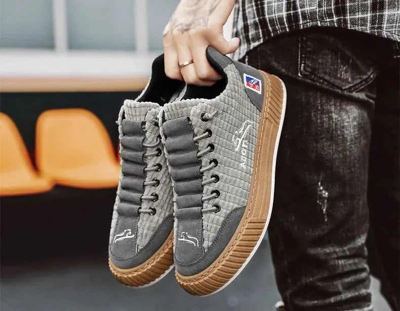 Women's Low Top Sneakers with Textured Lace-Up Design & Pull Tab - Hand Hold