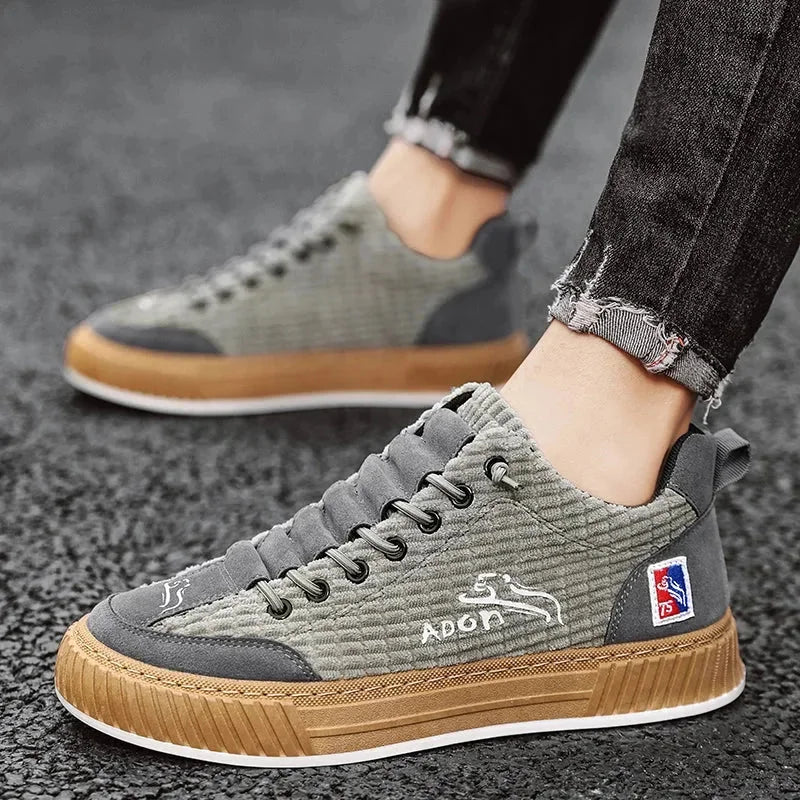 Grey Women's Low Top Sneakers with Textured Lace-Up Design & Pull Tab - Pavement Walk