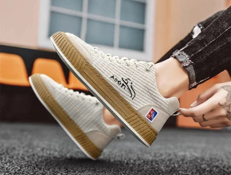 Women's Low Top Sneakers with Textured Lace-Up Design & Pull Tab - Kick Detail