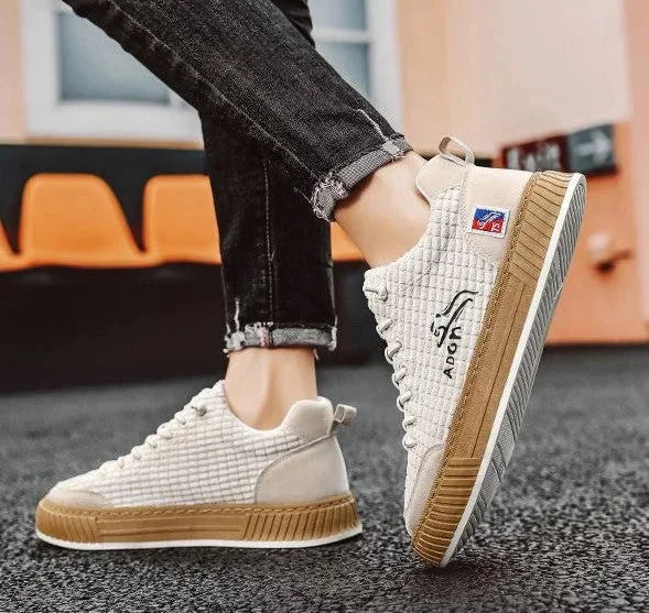 Women's Low Top Sneakers with Textured Lace-Up Design & Pull Tab - Side Walking