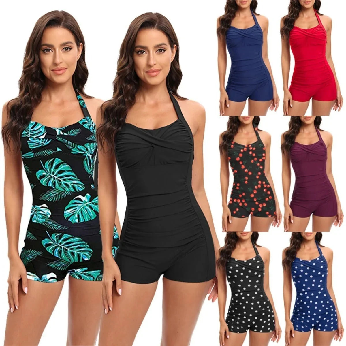 Women's One Piece Swimsuit with Tummy Control & Ruched Waist - Color Swatch Grid