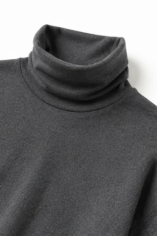 Women's Turtleneck Pants Set with Wide-Leg Trousers & Relaxed Drape - Turtleneck Neckline Detail
