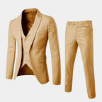 Beige Men's Two-Piece Suit with Notched Lapel & Single-Button Closure