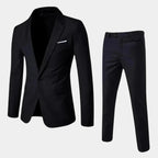 Black Men's Two-Piece Suit with Notched Lapel & Single-Button Closure
