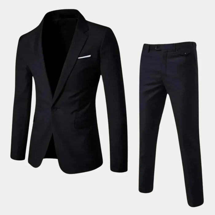 Black Men's Two-Piece Suit with Notched Lapel & Single-Button Closure