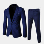 Dark Blue Men's Two-Piece Suit with Notched Lapel & Single-Button Closure - Full Length