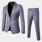 Grey Men's Two-Piece Suit with Notched Lapel & Single-Button Closure