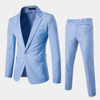 Light Blue Men's Two-Piece Suit with Notched Lapel & Single-Button Closure - Studio Front