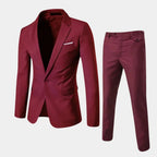 Red Men's Two-Piece Suit with Notched Lapel & Single-Button Closure