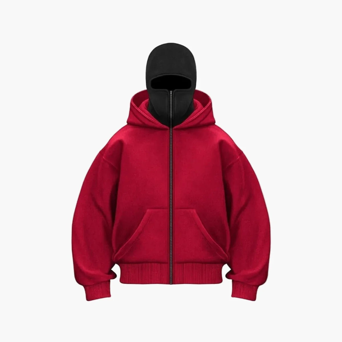 Burgundy Unisex Hoodie with Integrated Balaclava Hood & Full-Zip Front - Studio Flat