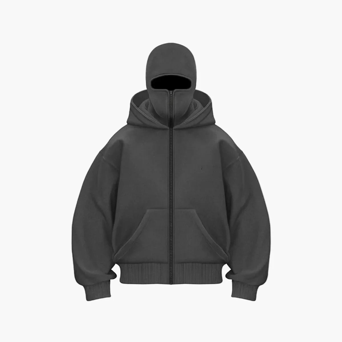 Unisex Hoodie with Integrated Balaclava Hood & Full-Zip Front - Studio Flat Grey