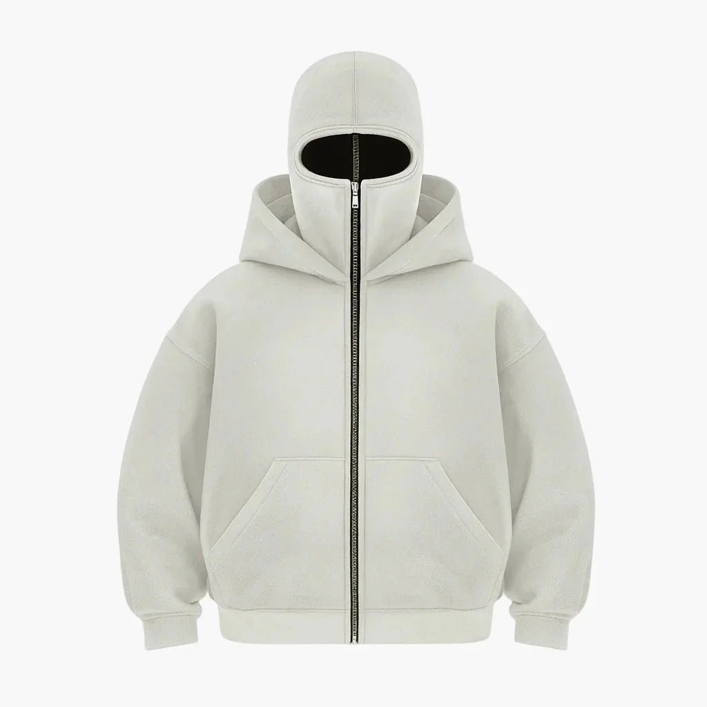 Light Grey Unisex Hoodie with Integrated Balaclava Hood & Full-Zip Front
