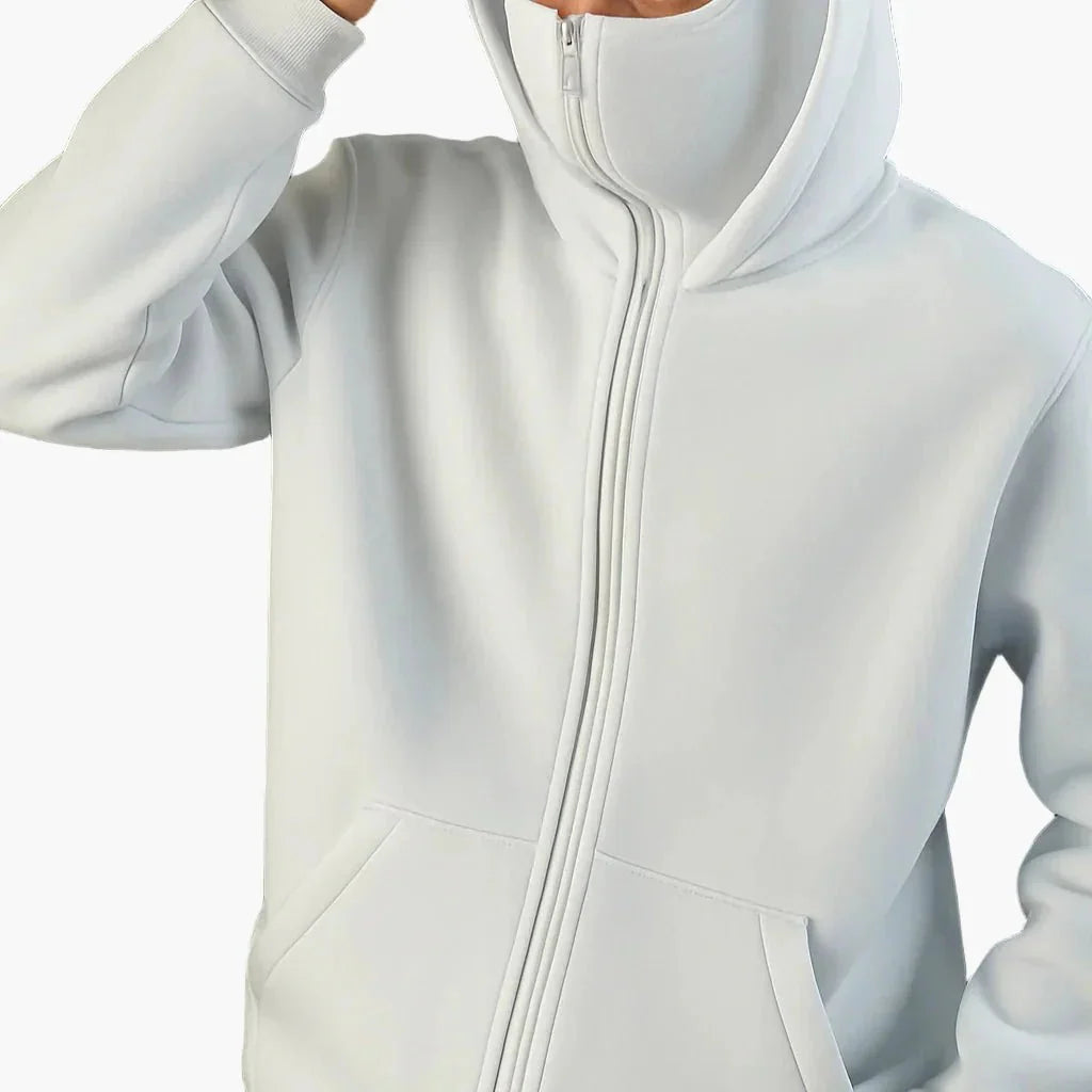 Unisex Hoodie with Integrated Balaclava Hood & Full-Zip Front - Chest Detail