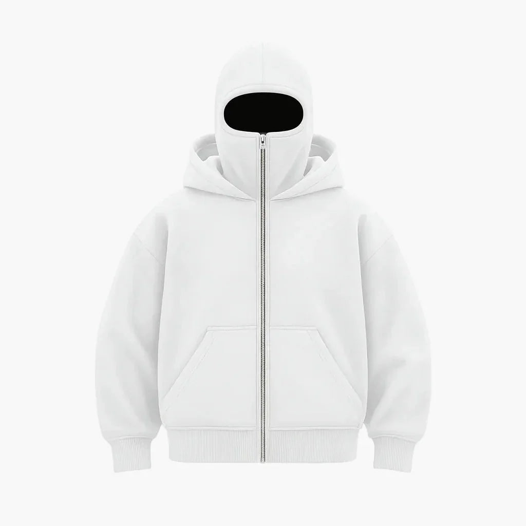 Unisex Hoodie with Integrated Balaclava Hood & Full-Zip Front - Studio Flat