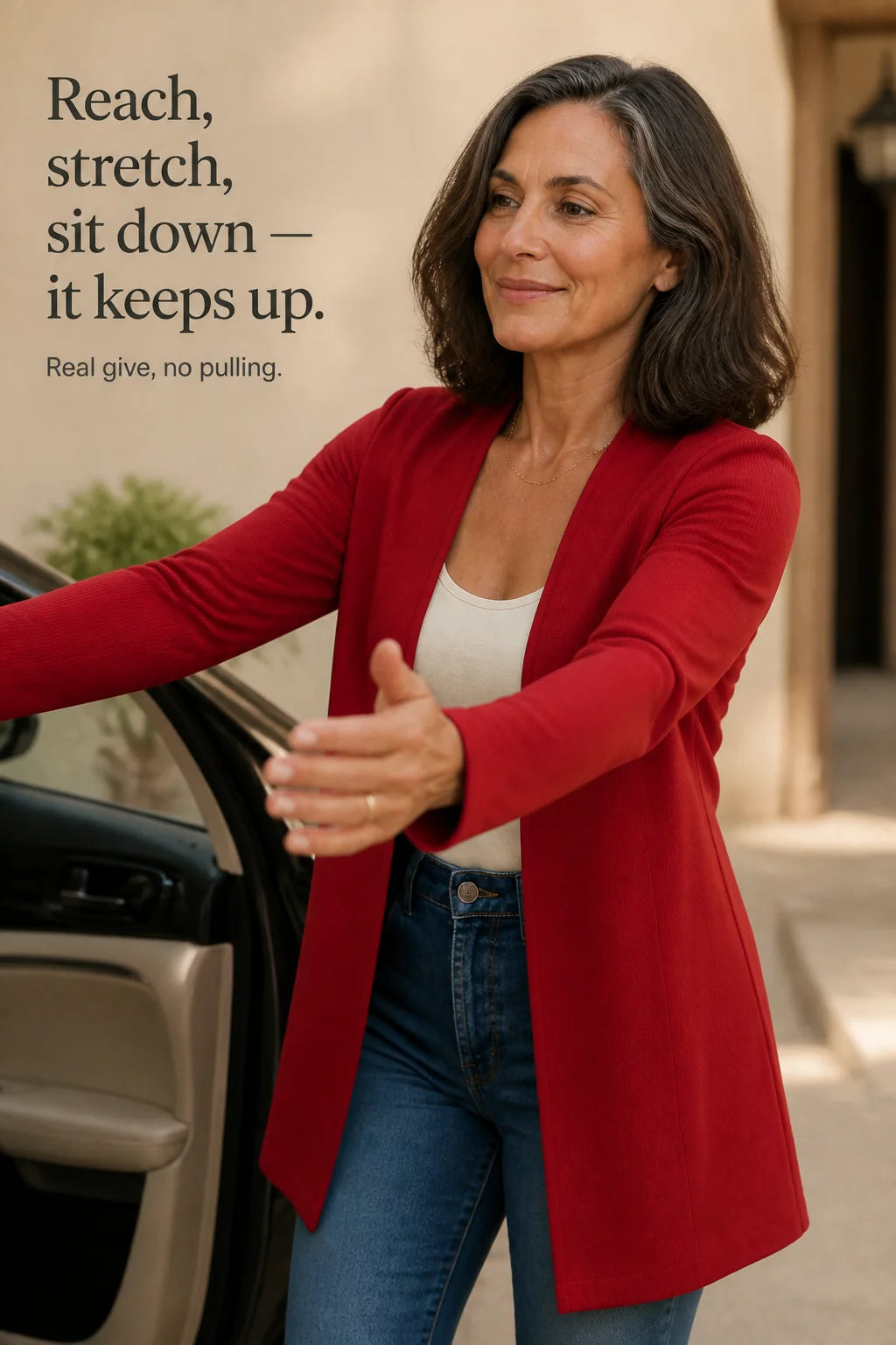 Women's V-Neck Blazer with Single-Button A-Line Shape & Stretch Woven Finish - Red Car Reach Lifestyle