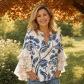 Women's V-Neck Floral Blouse — Robyn Ruffle Sleeve Bohemian