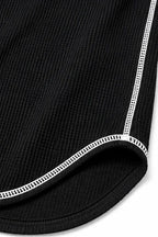 Women's Waffle Knit Henley Top with Contrast-Stitch Trim - Flat Lay Hem