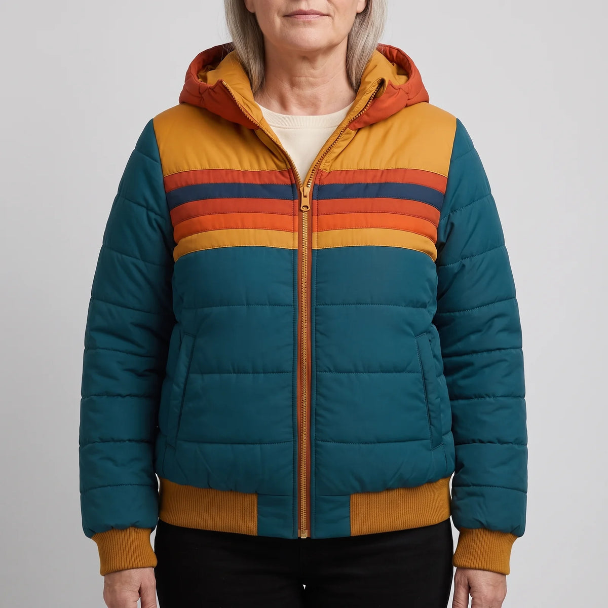 Blue Women's Waterproof Hooded Puffer Jacket with Lightweight Insulation — Blair - Worn Front Full