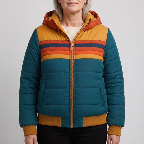 Blue Women's Waterproof Hooded Puffer Jacket with Lightweight Insulation — Blair - Worn Front Full