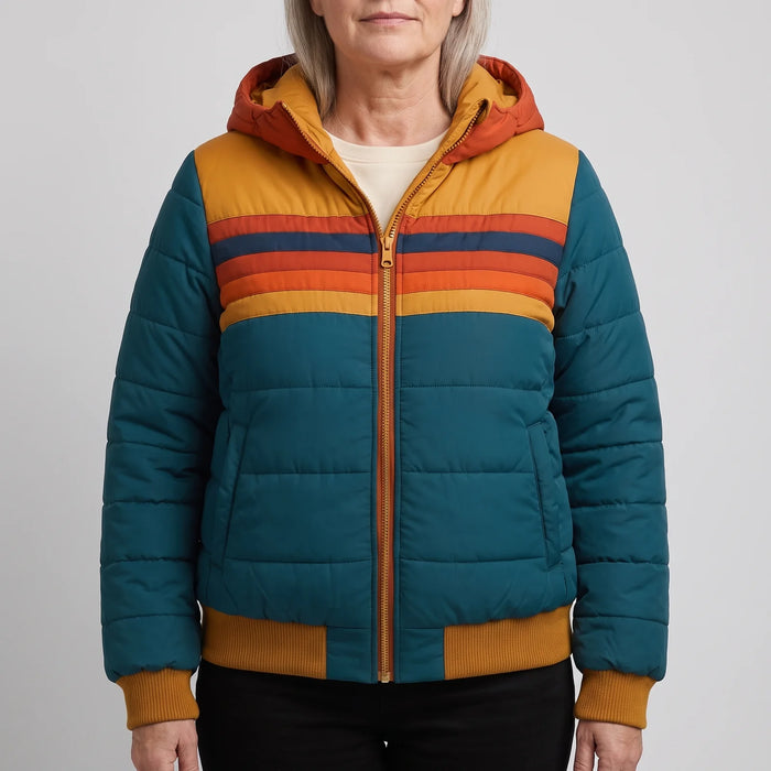 Blue Women's Waterproof Hooded Puffer Jacket with Lightweight Insulation — Blair - Worn Front Full